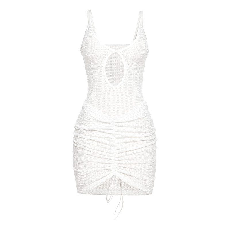 Mini robe blanche courte ajourée transparente